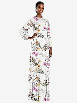 Front View Thumbnail - Butterfly Botanica Ivory Strapless Chiffon Maxi Dress with Puff Sleeve Blouson Overlay