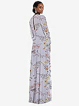 Rear View Thumbnail - Butterfly Botanica Silver Dove Strapless Chiffon Maxi Dress with Puff Sleeve Blouson Overlay