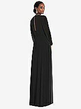 Rear View Thumbnail - Black Strapless Chiffon Maxi Dress with Puff Sleeve Blouson Overlay