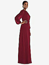 Side View Thumbnail - Burgundy Strapless Chiffon Maxi Dress with Puff Sleeve Blouson Overlay