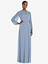 Front View Thumbnail - Cloudy Strapless Chiffon Maxi Dress with Puff Sleeve Blouson Overlay