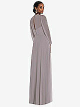 Rear View Thumbnail - Cashmere Gray Strapless Chiffon Maxi Dress with Puff Sleeve Blouson Overlay