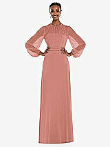 Alt View 1 Thumbnail - Desert Rose Strapless Chiffon Maxi Dress with Puff Sleeve Blouson Overlay