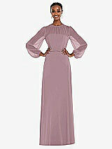Alt View 1 Thumbnail - Dusty Rose Strapless Chiffon Maxi Dress with Puff Sleeve Blouson Overlay