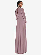 Rear View Thumbnail - Dusty Rose Strapless Chiffon Maxi Dress with Puff Sleeve Blouson Overlay