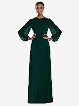 Alt View 1 Thumbnail - Evergreen Strapless Chiffon Maxi Dress with Puff Sleeve Blouson Overlay