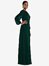 Side View Thumbnail - Evergreen Strapless Chiffon Maxi Dress with Puff Sleeve Blouson Overlay