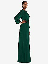 Side View Thumbnail - Hunter Green Strapless Chiffon Maxi Dress with Puff Sleeve Blouson Overlay