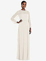 Front View Thumbnail - Ivory Strapless Chiffon Maxi Dress with Puff Sleeve Blouson Overlay