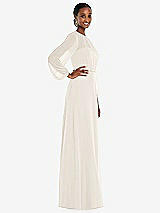 Side View Thumbnail - Ivory Strapless Chiffon Maxi Dress with Puff Sleeve Blouson Overlay