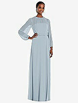 Front View Thumbnail - Mist Strapless Chiffon Maxi Dress with Puff Sleeve Blouson Overlay