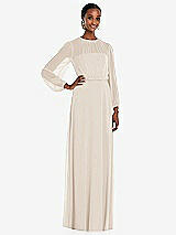 Front View Thumbnail - Oat Strapless Chiffon Maxi Dress with Puff Sleeve Blouson Overlay