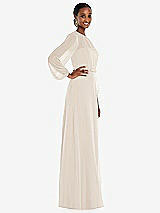 Side View Thumbnail - Oat Strapless Chiffon Maxi Dress with Puff Sleeve Blouson Overlay