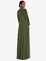 Rear View Thumbnail - Olive Green Strapless Chiffon Maxi Dress with Puff Sleeve Blouson Overlay