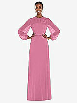 Alt View 1 Thumbnail - Orchid Pink Strapless Chiffon Maxi Dress with Puff Sleeve Blouson Overlay