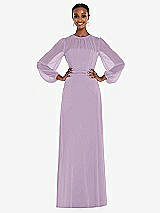 Alt View 1 Thumbnail - Pale Purple Strapless Chiffon Maxi Dress with Puff Sleeve Blouson Overlay