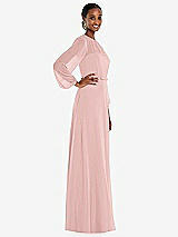 Side View Thumbnail - Rose Strapless Chiffon Maxi Dress with Puff Sleeve Blouson Overlay
