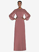 Alt View 1 Thumbnail - Rosewood Strapless Chiffon Maxi Dress with Puff Sleeve Blouson Overlay