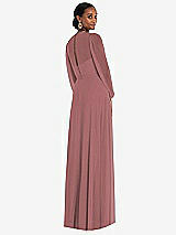 Rear View Thumbnail - Rosewood Strapless Chiffon Maxi Dress with Puff Sleeve Blouson Overlay