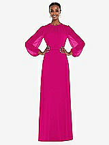 Alt View 1 Thumbnail - Think Pink Strapless Chiffon Maxi Dress with Puff Sleeve Blouson Overlay