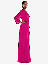 Side View Thumbnail - Think Pink Strapless Chiffon Maxi Dress with Puff Sleeve Blouson Overlay