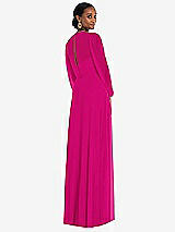 Rear View Thumbnail - Think Pink Strapless Chiffon Maxi Dress with Puff Sleeve Blouson Overlay