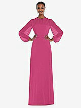 Alt View 1 Thumbnail - Tea Rose Strapless Chiffon Maxi Dress with Puff Sleeve Blouson Overlay