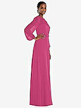 Side View Thumbnail - Tea Rose Strapless Chiffon Maxi Dress with Puff Sleeve Blouson Overlay