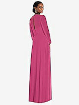 Rear View Thumbnail - Tea Rose Strapless Chiffon Maxi Dress with Puff Sleeve Blouson Overlay