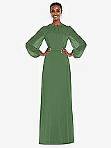 Alt View 1 Thumbnail - Vineyard Green Strapless Chiffon Maxi Dress with Puff Sleeve Blouson Overlay