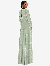 Rear View Thumbnail - Vintage Primrose Sage Strapless Chiffon Maxi Dress with Puff Sleeve Blouson Overlay