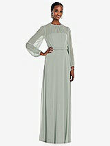 Front View Thumbnail - Willow Green Strapless Chiffon Maxi Dress with Puff Sleeve Blouson Overlay