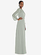 Side View Thumbnail - Willow Green Strapless Chiffon Maxi Dress with Puff Sleeve Blouson Overlay