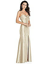 Side View Thumbnail - Champagne Bow Cuff Strapless Princess Waist Trumpet Gown