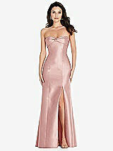 Front View Thumbnail - Rose Bow Cuff Strapless Princess Waist Trumpet Gown
