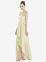 Alt View 2 Thumbnail - Butter Yellow Strapless Satin Gown with Draped Front Slit and Pockets
