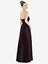 Alt View 3 Thumbnail - Deep Plum Strapless Satin Gown with Draped Front Slit and Pockets
