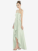 Alt View 2 Thumbnail - Mint Green Strapless Satin Gown with Draped Front Slit and Pockets