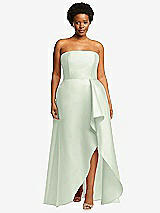 Front View Thumbnail - Mint Green Strapless Satin Gown with Draped Front Slit and Pockets
