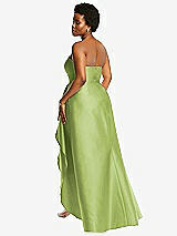 Rear View Thumbnail - Mojito Strapless Satin Gown with Draped Front Slit and Pockets