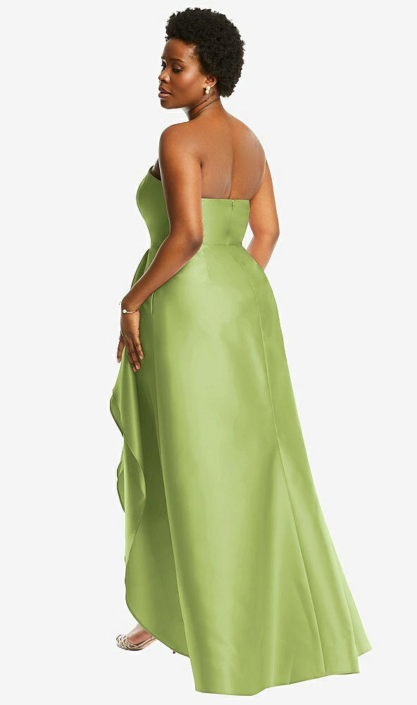 Back View - Mojito Strapless Satin Gown with Draped Front Slit and Pockets