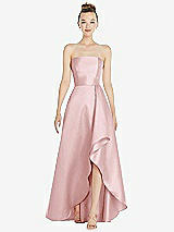 Alt View 1 Thumbnail - Ballet Pink Strapless Satin Gown with Draped Front Slit and Pockets