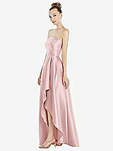 Alt View 2 Thumbnail - Ballet Pink Strapless Satin Gown with Draped Front Slit and Pockets