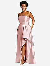 Side View Thumbnail - Ballet Pink Strapless Satin Gown with Draped Front Slit and Pockets