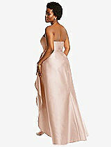 Rear View Thumbnail - Cameo Strapless Satin Gown with Draped Front Slit and Pockets