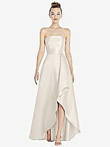 Alt View 1 Thumbnail - Ivory Strapless Satin Gown with Draped Front Slit and Pockets