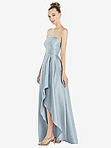 Alt View 2 Thumbnail - Mist Strapless Satin Gown with Draped Front Slit and Pockets