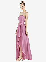 Alt View 2 Thumbnail - Powder Pink Strapless Satin Gown with Draped Front Slit and Pockets
