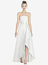Alt View 1 Thumbnail - White Strapless Satin Gown with Draped Front Slit and Pockets