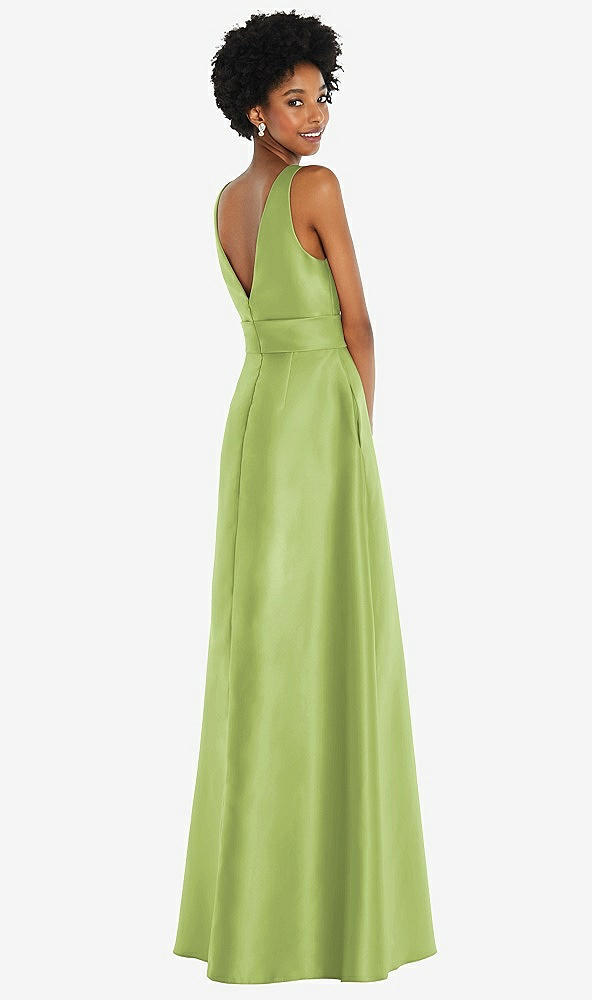 Back View - Mojito Jewel-Neck V-Back Maxi Dress with Mini Sash